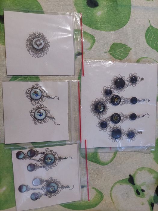 Серьги и ожерелье эмаль, ручная работа