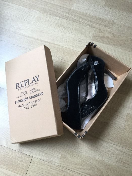 Replay - Sapatos Pretos veludo com brilhantes, n. 38 - Novos!