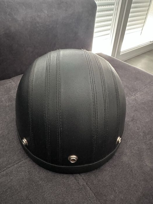 Capacete Vintage Couro Preto