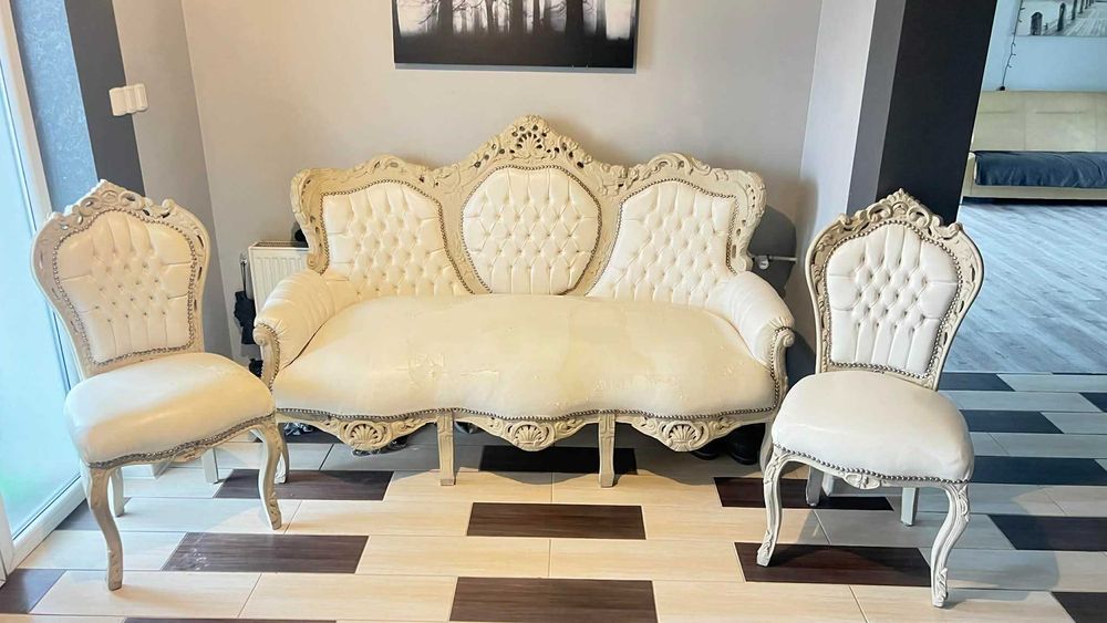 Sofa trzyosobowa 2 krzesła glamour