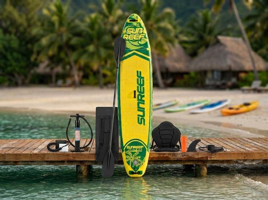 Deska SUP Pompowana 350cm z Siedziskiem Kajak 2w1 | Zestaw Podwójne Wiosło Pompka Plecak Smycz | Deska do Pływania 1-2 Osobowa 3 Finy NOWA Fv23%