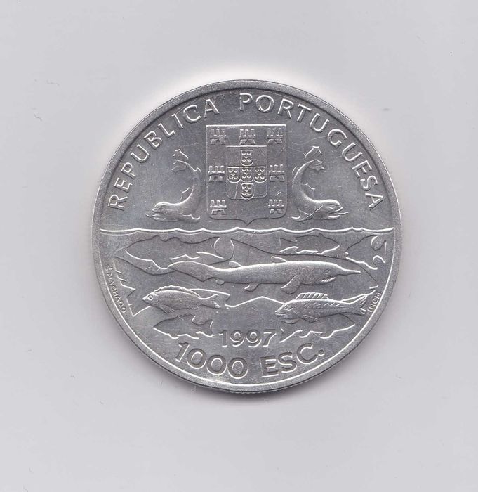 moeda de prata comemorativa 1000 escudos 1996 Expedições Oceanográficas