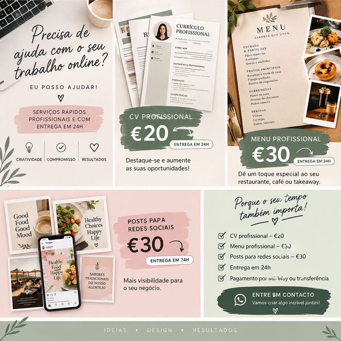 CV’s Profissionais, Menus personalizados e outros