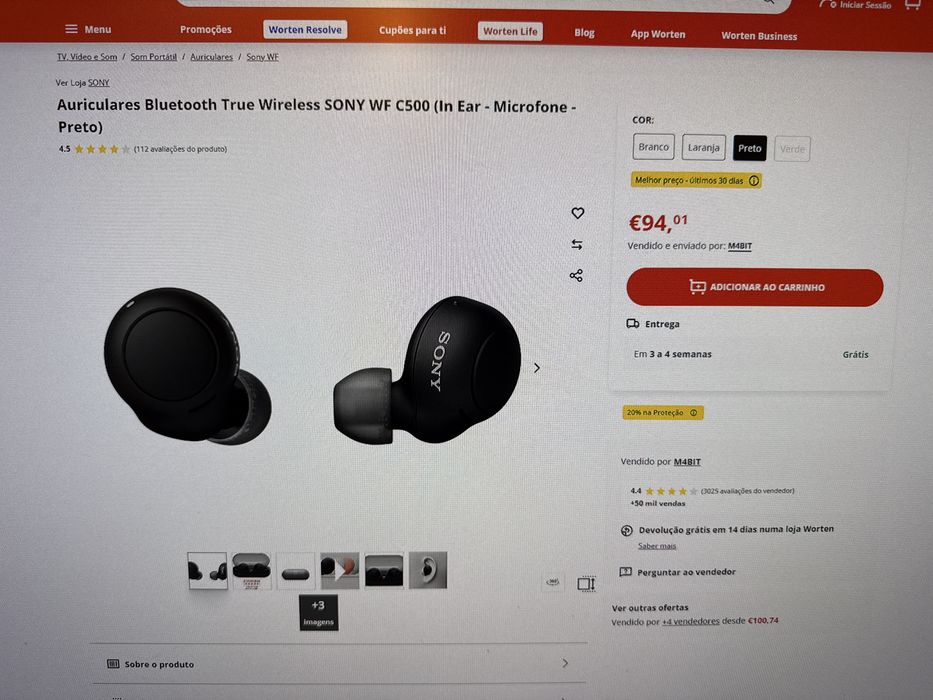 Auriculares bluetooth Sony WF-C500 sem fios