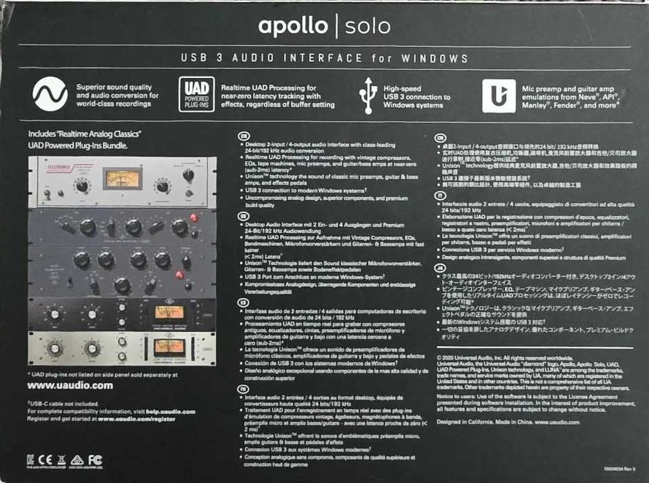Universal Audio Apollo Solo USB Audio Interface Open Box. Never Used.