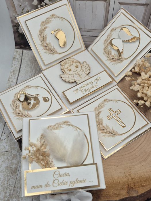 ExplodingBox elegancki pamiątka Czy Zostaniesz Moją Chrzestną złoto