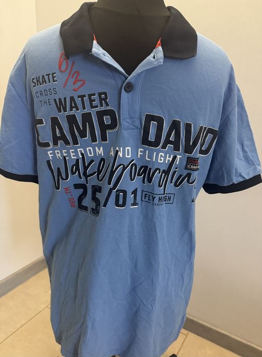 Camp David niebieska koszulka polo XL męska, 100% bawełna extra stan, napisy