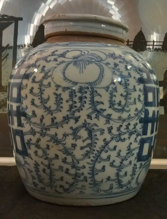 Bonito e grande Pote em Porcelana Chinesa, Dupla Felicidade, sec.xix,