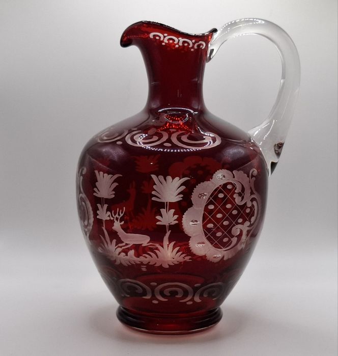 Rubinowe szkło ALFRED TAUBE- dzbanek + 4 kielichy