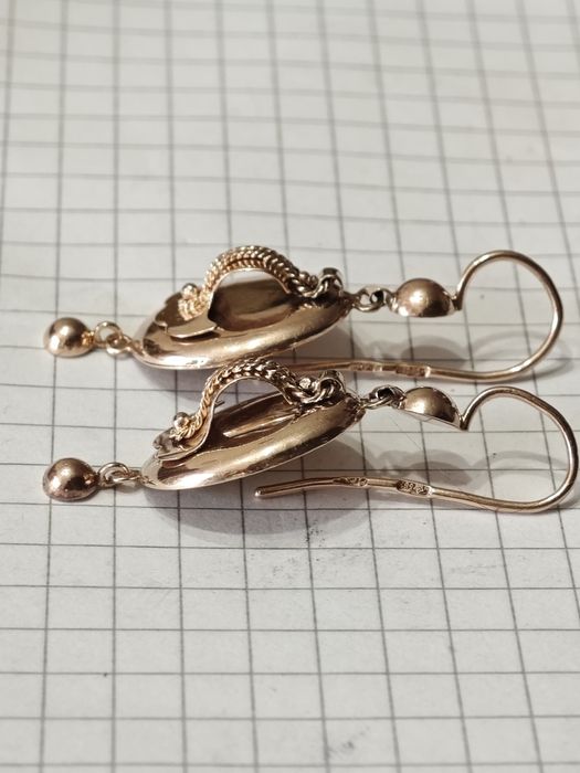 Золоті сережки-самовари, протяжки, 583 проба.