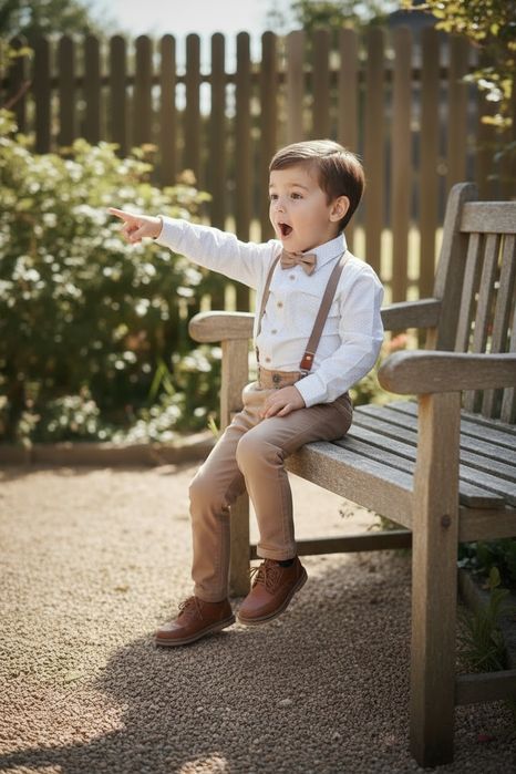 Elegancki komplet chłopięcy 9 lat | beżowy | koszula + spodnie + mucha