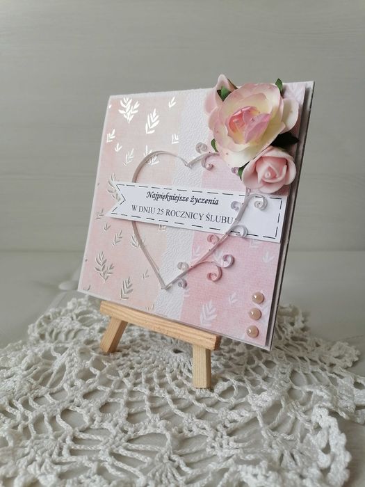 Kartka na 25 rocznicę ślubu Brzoskwiniowa, quilling