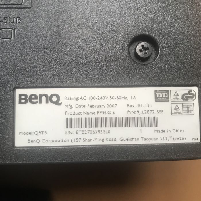Монитор Benq FP93G S 19", TFT, ЖК