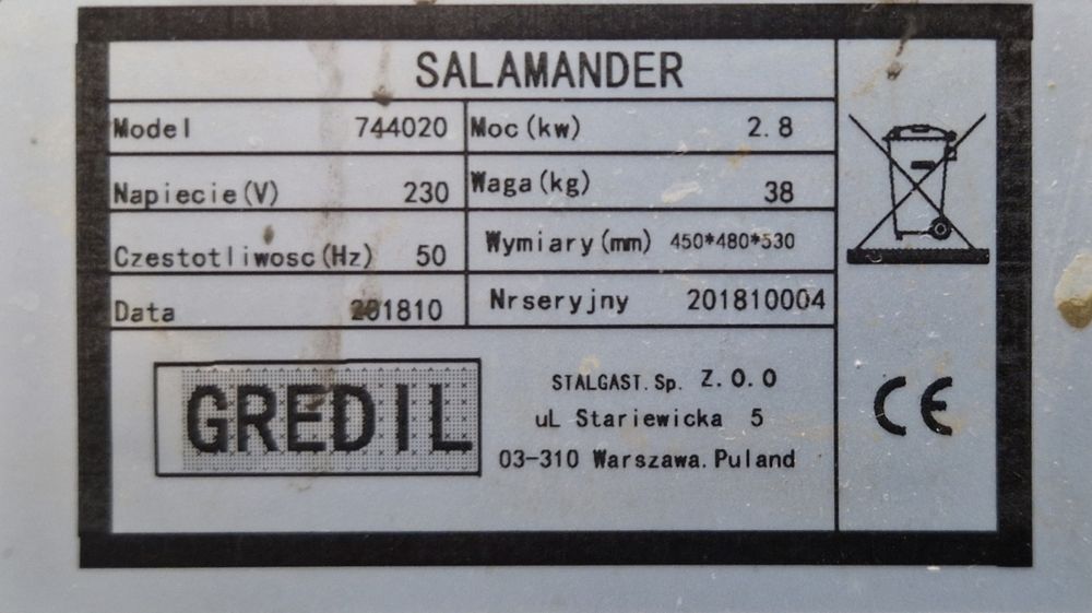 Salamander gastronomiczny GREDIL 744020 – używany (do sprawdzenia)