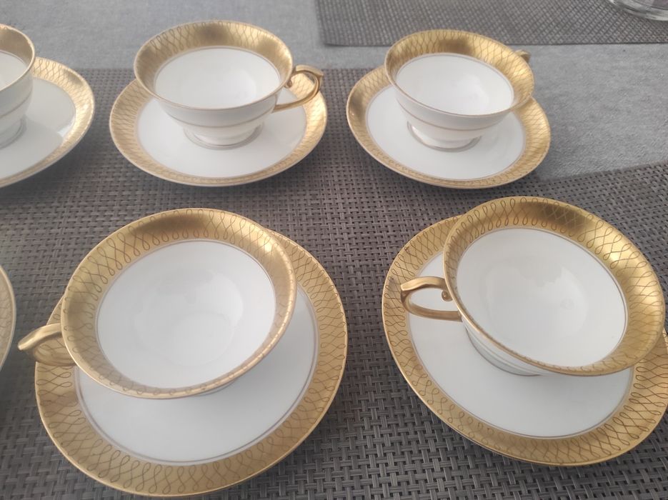 Serviço de chá de 6 peças Vista Alegre branco e dourado antiguidade