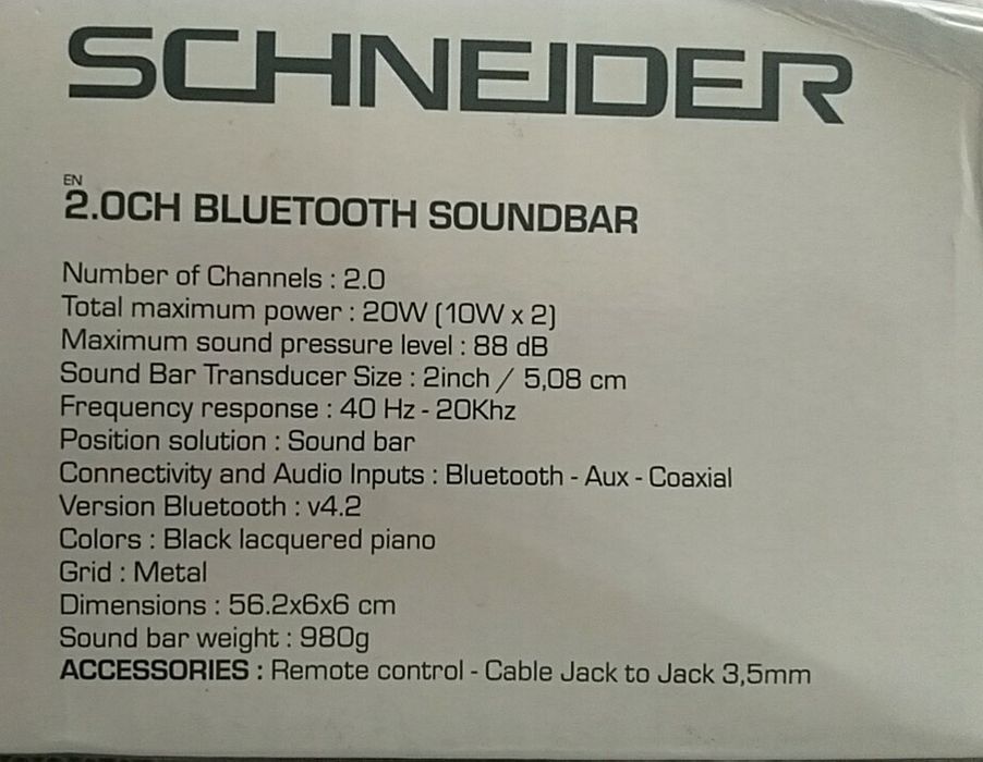 Barra de som Schneider bluetooth 2.0