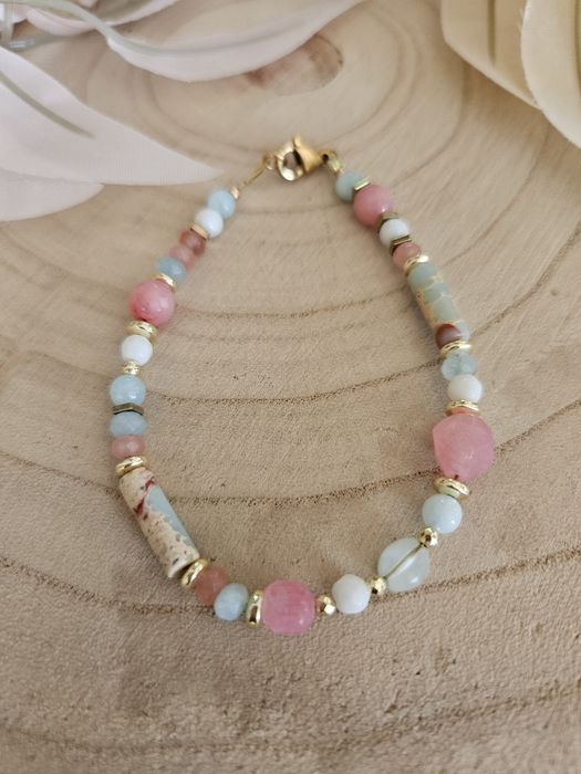 Bransoletka kamienie naturalne Larimar Jadeit Jaspis Agat Hematyt