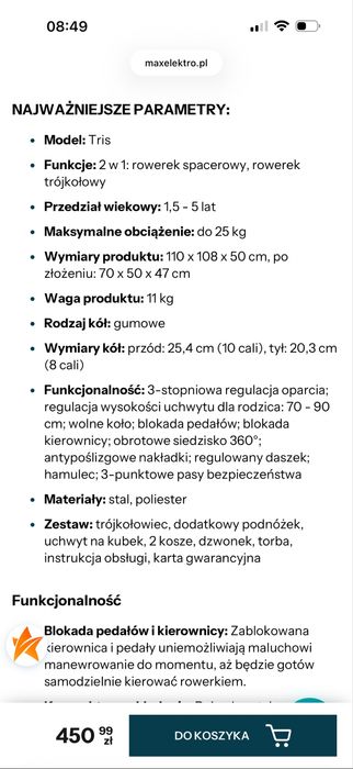 Rowerek trójkołowy Lionelo Tris 2w1 Obracany 18 m+