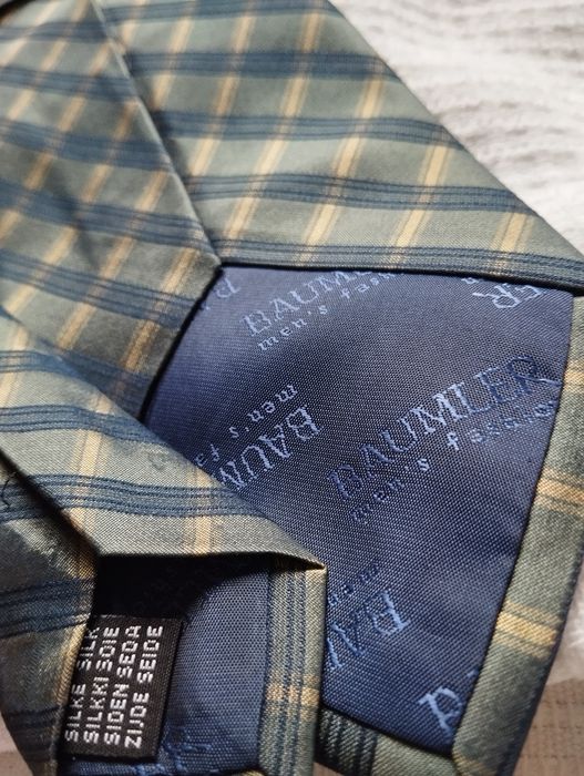 Męski jedwabny krawat 100% silk, ciemnozielony, khaki, kratka, 9,5 cm
