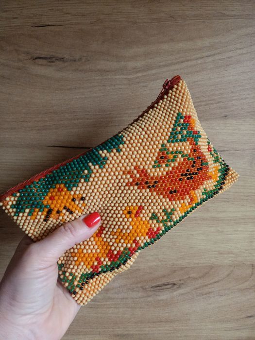 Portfelik portmonetka z koralików retro lata 70te