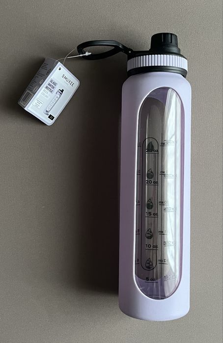 Szklany bidon motywacyjny z etui silikonowym podziałka SMUKEE 1000ml