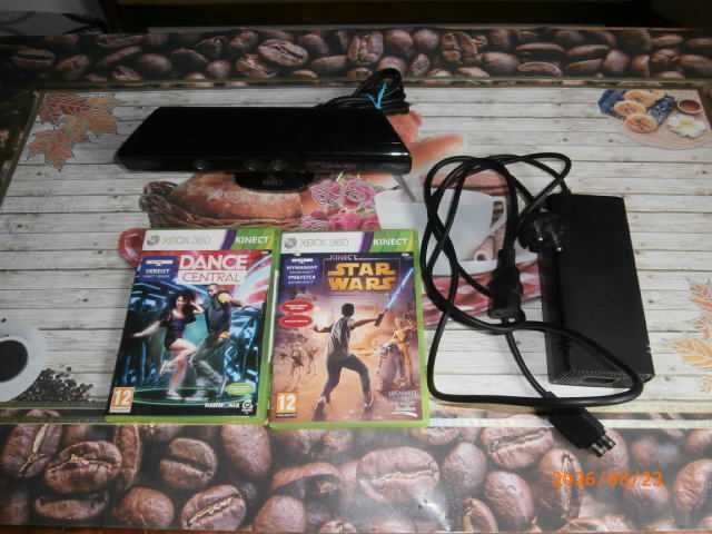 Zestaw: Zasilacz Xbox 360 slim + kinect + 2 gry kinect