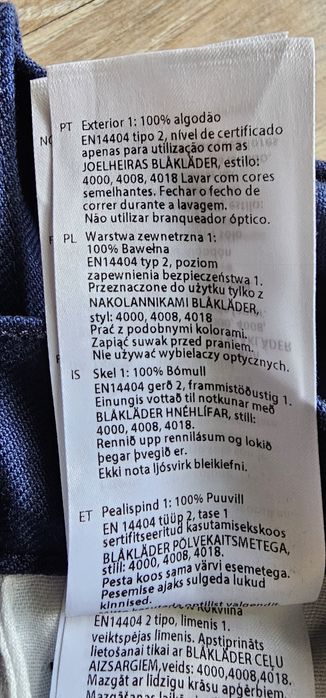 Blaklader męskie spodnie rozmiar 48 wymiary na zdjęciach