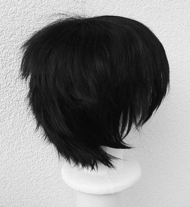 Czarny krótki wig czarna krótka peruka z grzywką cosplay wig męska