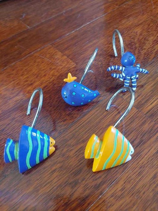10 ganchos com motivos de mar para cortina de duche
