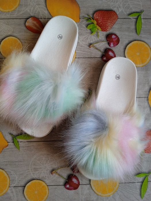 Klapki Futrzane Multi Kolor