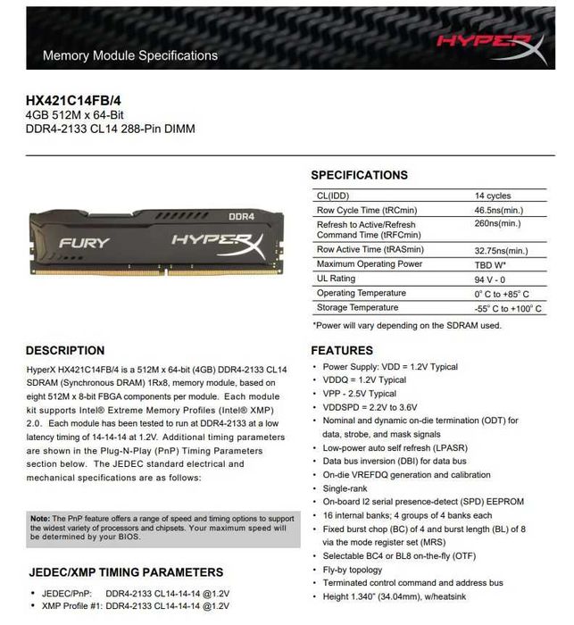 8GB Оперативна пам'ять HyperX DDR4-2133 4096MB (HX421C14FB/4)