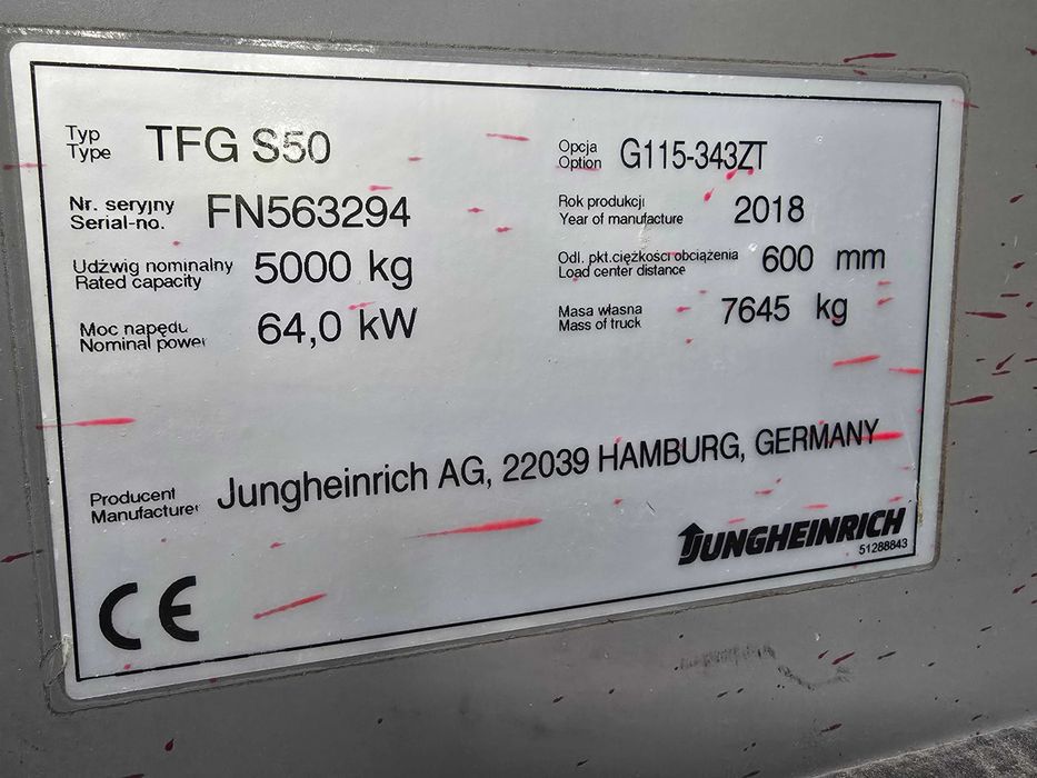 Wózek widłowy Jungheinrich TFG S50 udźwig 5 t. WAGA.