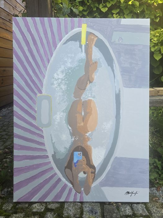 Akt w wannie – akryl na płótnie, 60×80 cm