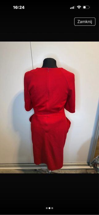 Czerwona elegancka sukienka z kieszeniami salko S
