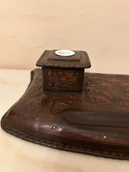 Чернильница кожаная, винтаж