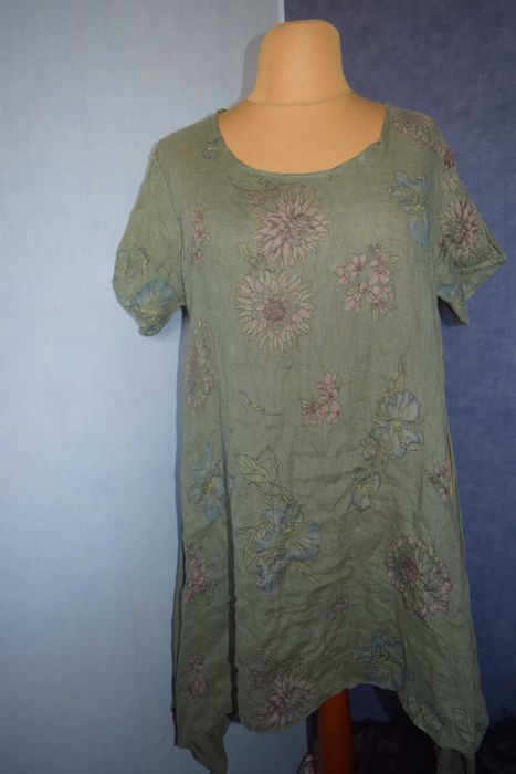 Oryginalna Sukienka lniana letnia włoska z rozporkami _46