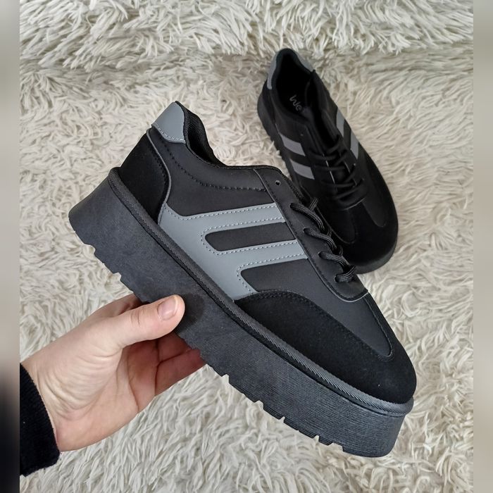 Buty sneakersy na platformie czarne 39