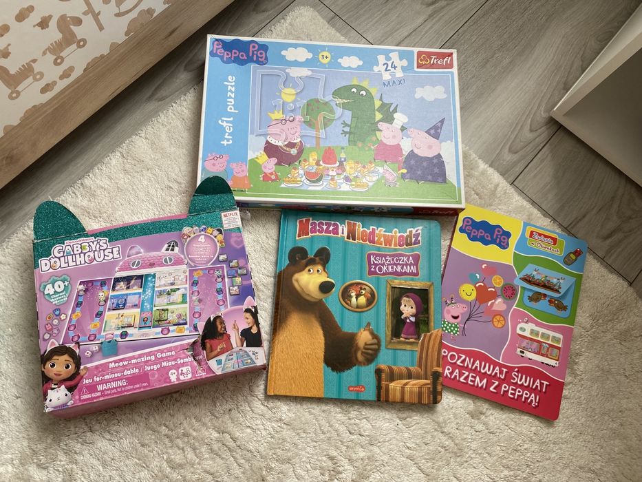 Pepa Masza i Niedźwiedź Koci domek Gabi gra książki i puzzle ZESTAW