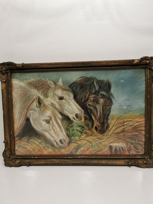 Obraz. Stanisław Klimowski Krakowska Szkoła malarstwa. Pastel  za szkłem.