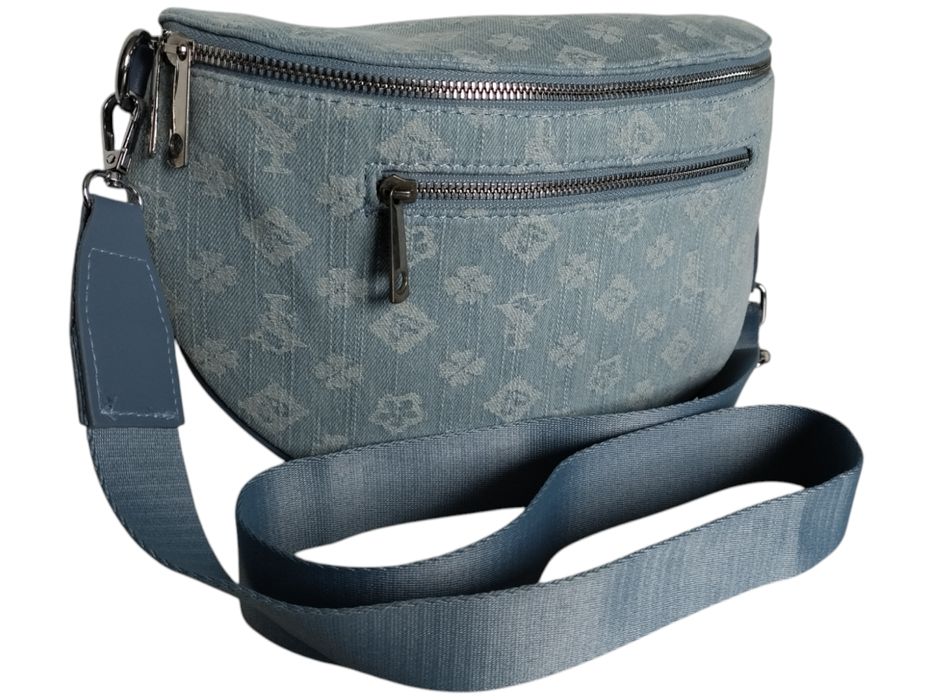 Niebieska Torebka Damska Saszetka z Geometrycznym Wzorem