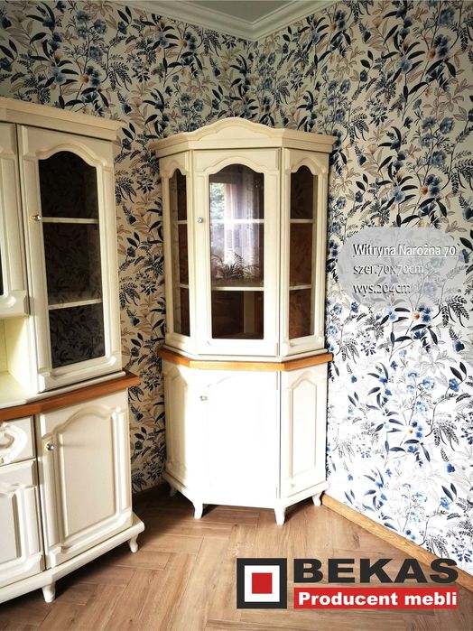 Biała Witryna Narożna Stół Komoda Dąb Biały Bekas Stylowe Meble