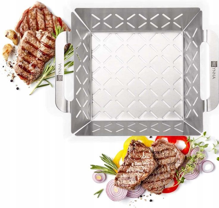 Kosz na grilla grillowanie warzyw mięsa ryb stal nierdzewna 22x22x6cm