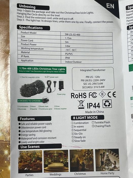 Світлодіодні гірлянди різдвяна ялинка 175 см х400 світлодіодів Amazon