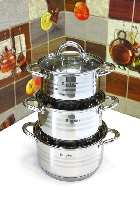 3szt, Komplet garnków EliteHoff E4303 do każdej kuchenki
