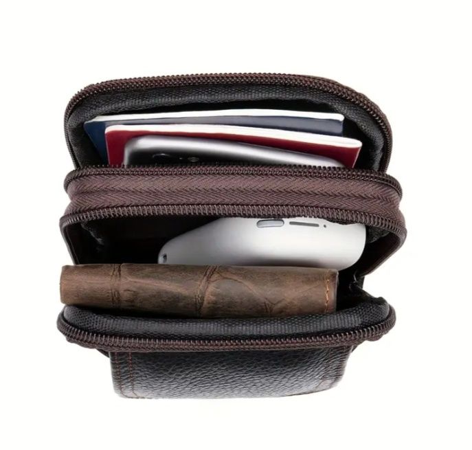 Кожаная сумочка на пояс или через плечо