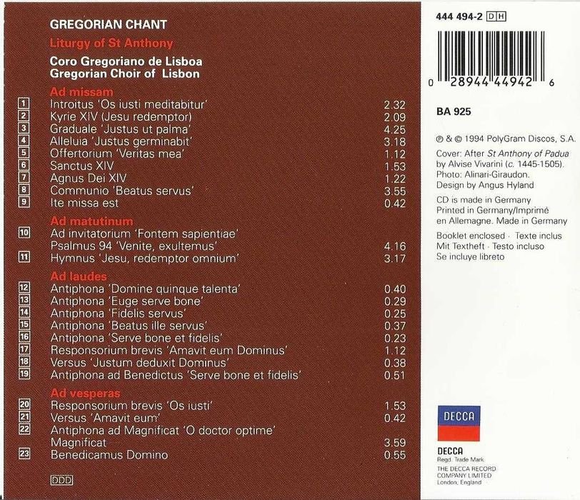 Lisbon Gregorian Choir - Gregorian Chant64741159478147121