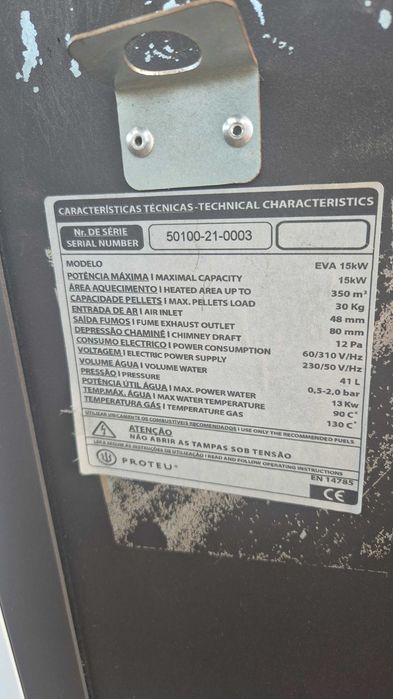 Caldeira Pellets 15 kW Marca PROTEU