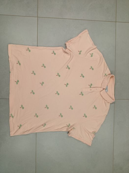 Koszulka polo męska F&F roz. 2XL 100% bawełna letni wzór różowa w palmy hawajska XXL bdb stan