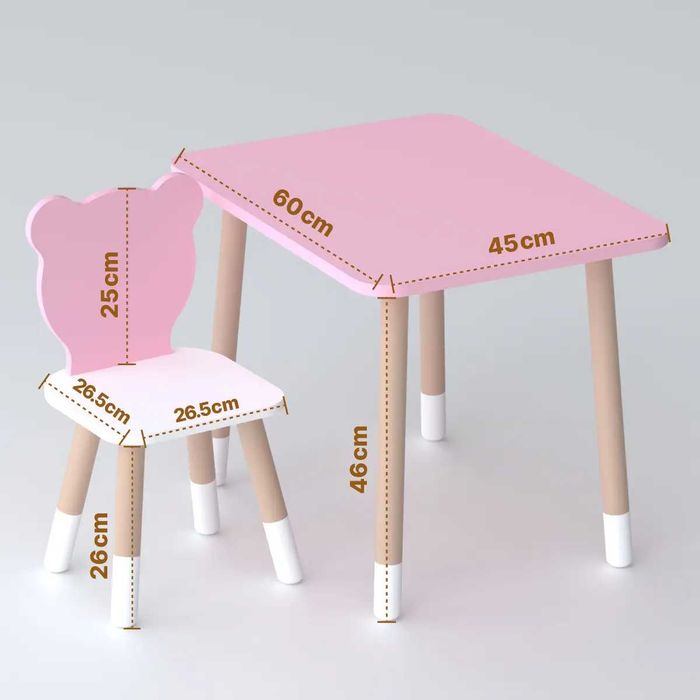 Стіл прямий 46х60х45 і стілець медведика 26.5х26х25 столик та стільчик