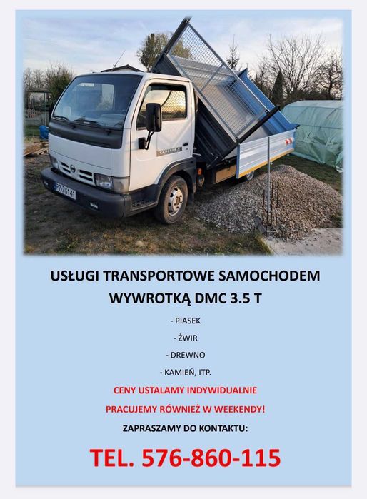 Usługi transportowe WYWROTKĄ TRZYSTRONNĄ!!! Piasek,kamień,żwir,ziemia
